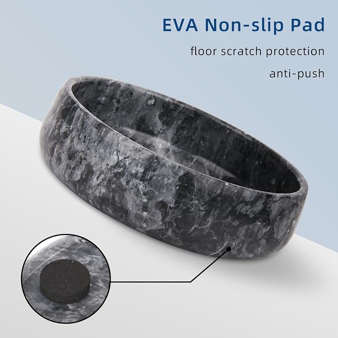 Marble Dog Bowl Natural Heavy Duty Pet Bowls Non-Slip Cat Food Water Bowl Stone Dish (Dark Grey, Large)