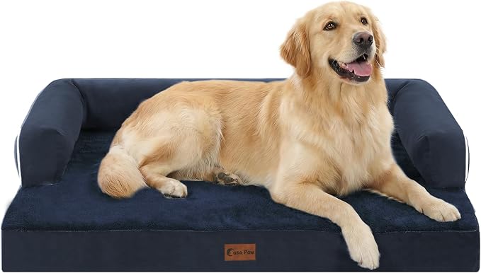 Orthopedic Dog Beds for Large Medium Sized Dogs, Waterproof Egg Crate Foam Large Dog Couch Beds with Comfy Bolster 36x27Inch, Washable Pet Beds with Removable Cover, Navy Blue
