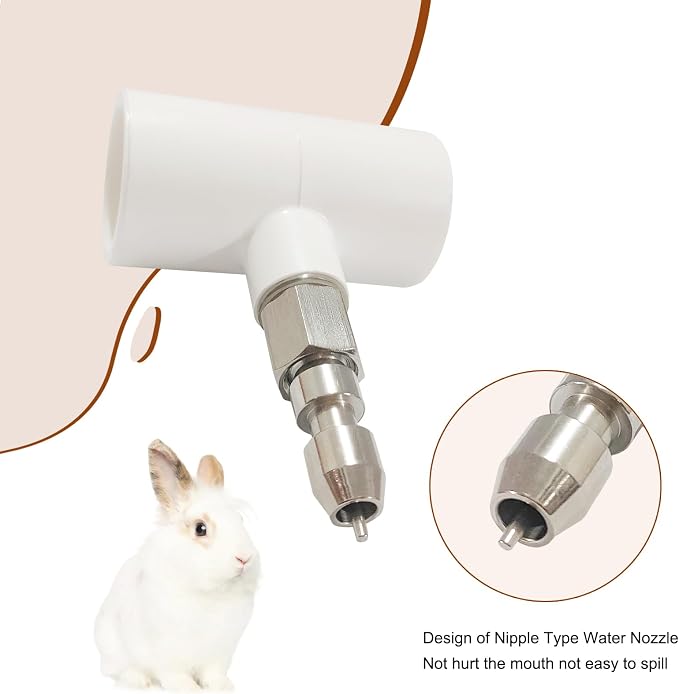 Stainless Steel Rabbit Water Nipples Metal Automatic Watering System Kit with PVC Tee for Guinea Pig, Hamster, Ferrets Other Rodent Small Animals(6Pcs)