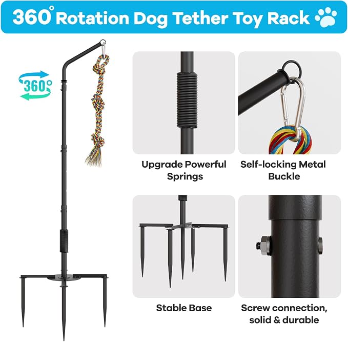 Outdoor Tug of War Dog Toy with Strengthen Spring Pole, Sturdy & Durable, Adjustable Height for Large, Medium & Small Dogs;3 Kinds Dog Tug of War Toys for Self-Play & Interactive in Park, Yard & Lawn