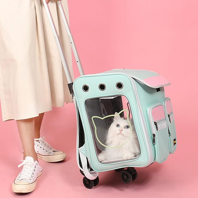 Pet Carrier Trolley Wheels for Dogs Cats,Foldable Soft-Sided Pet Travel Rolling Carrier Bag with Removable Wheels Telescopic Handle for Carrying Dogs, Cats, Pets and Accessories