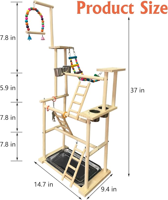 Hamiledyi Natural Wood Bird Playground Stand with 4 Large Layers - Exercise Perch and Birds Nest Straw