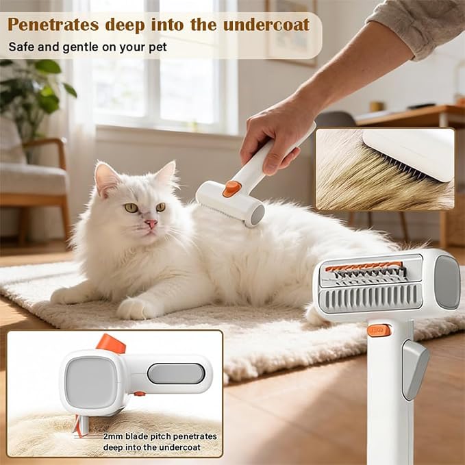 2-in-1 Pet Self-Detangling & Grooming Comb, One-Touch Switch Dematting Comb for Dogs, Undercoat Rake for Dogs, Deshedding Rake Dog Detangler Brush for Mats Tangles Loose Fur (2PCS)