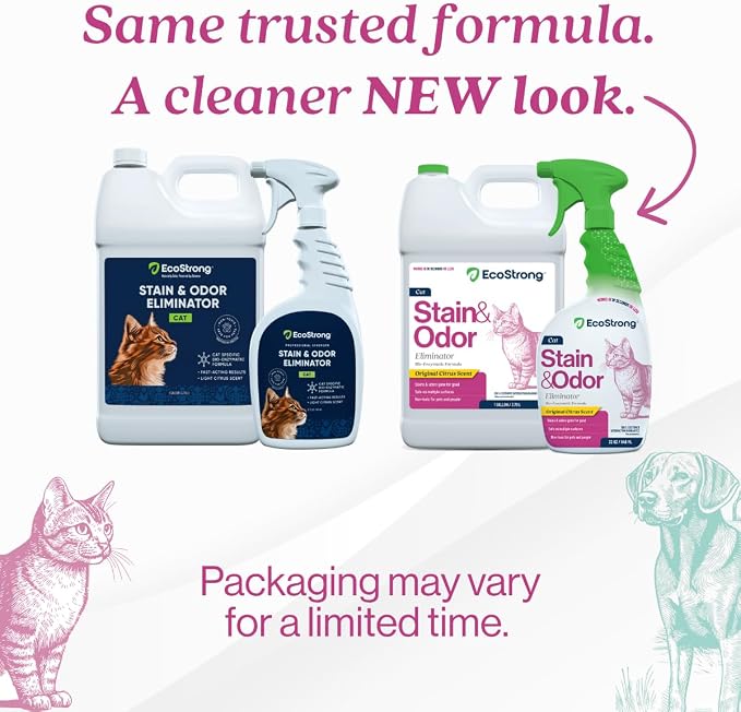 Eco Strong Cat Stain and Odor Remover| Enzyme Urine Odor Neutralizer - Stain Remover for Carpet, Litter Boxes, Bedding, and Laundry [160 Fl Oz Bundle]