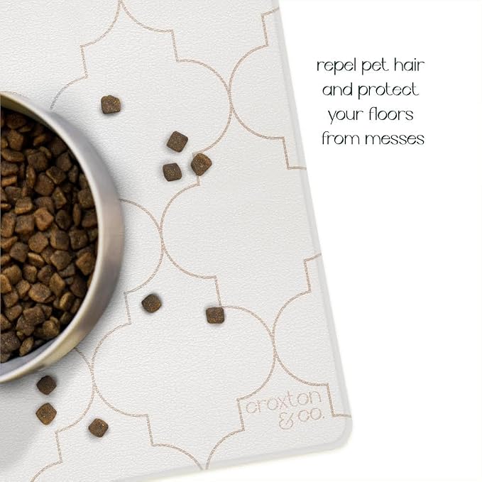 CROXTON & CO. Non-Slip Faux Leather Pet Feeding Mat for Dog Bowls | Large Bowl Mat for Food and Water | Durable, Easy-to-Clean Pet Food Mat for Floors | Size: 16.5"x28"