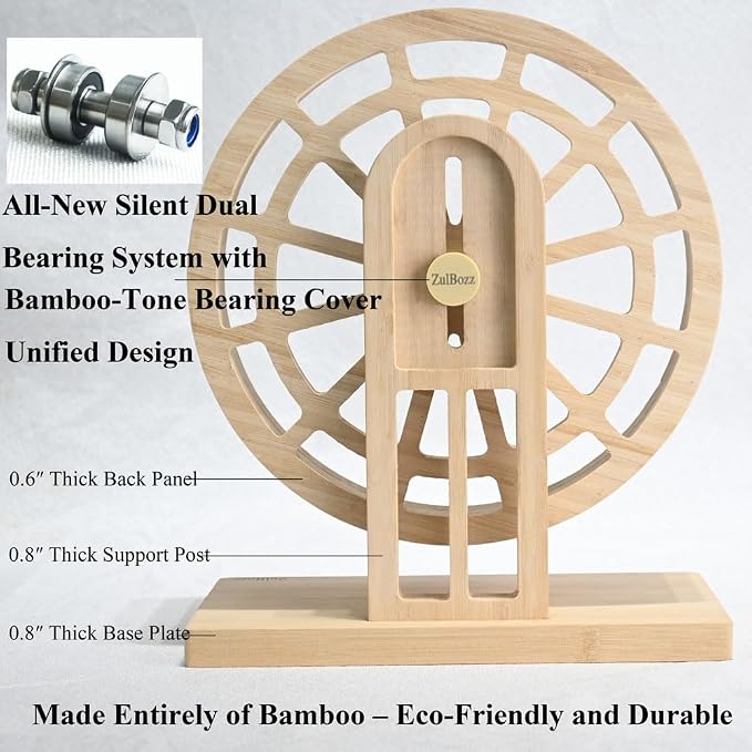 11" Large Silent Hamster Wheel, Bamboo Wood Exercise Wheel for Syrian Hamsters, Rats & Hedgehogs, Protects Spinal Health