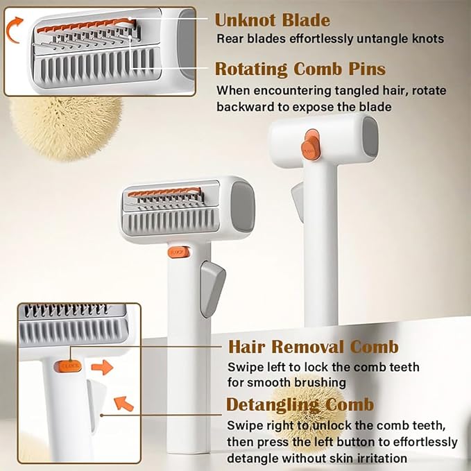 2-in-1 Pet Self-Detangling & Grooming Comb, One-Touch Switch Dematting Comb for Dogs, Undercoat Rake for Dogs, Deshedding Rake Dog Detangler Brush for Mats Tangles Loose Fur (2PCS)