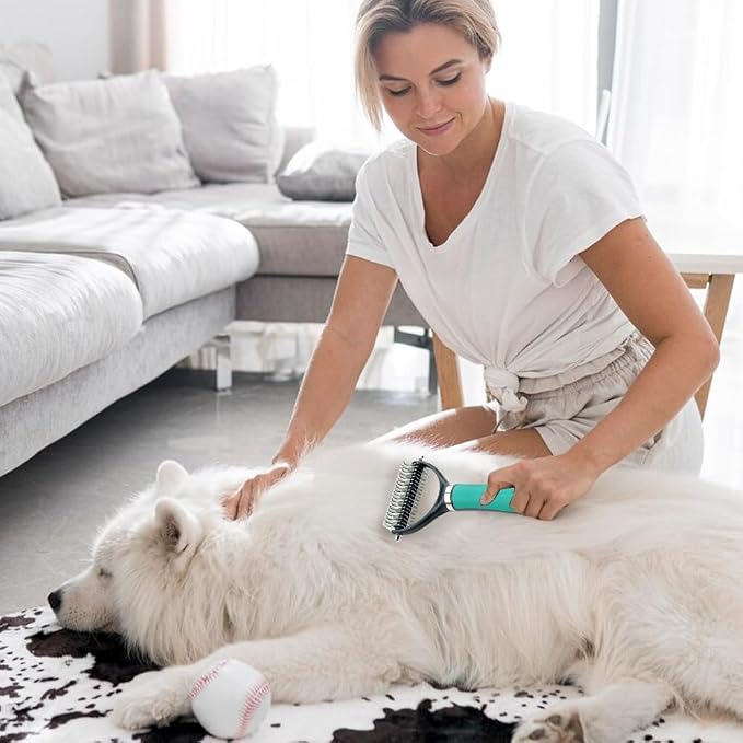 2026 New Pet Grooming Brush, Double-Sided Undercoat Rake Home Use for Dogs, Multifunctional Easy Grip Fur Remover Comb Durable Dematting Tool for Long Haired Cats, Orange
