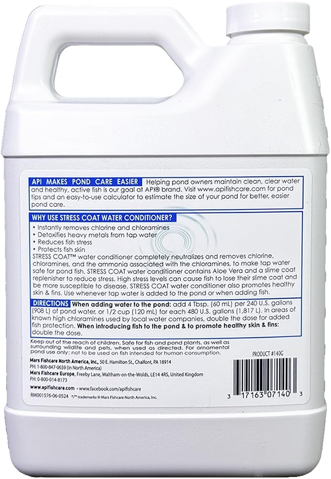API Pond Stress Coat (32 fl oz) Pond Water Conditioner - Quickly Makes Tap Water Safe for Fish & Plants - Up to 3840 Gallons - Removes Chlorine, Ammonia & More - Natural Aloe Vera