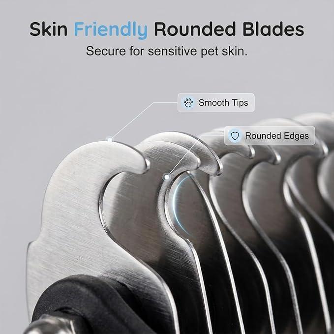Double Sided Dematting Comb for Cats & Dogs, Undercoat Rake for Small & Large Breeds, Safe Deshedding Grooming Tool for Long Thick Haired Pets, Ergonomic Pet Grooming Brush (Blue, Small)