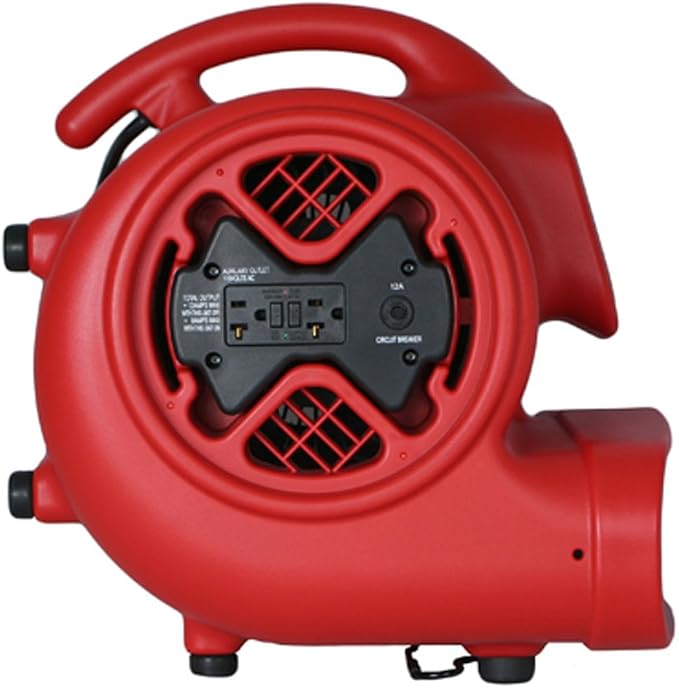 XPOWER X-600A Pro 1/3 HP 2400 CFM Centrifugal Air Mover, Carpet Dryer, Floor Fan, Blower, Daisy Chain, for Water Damage Restoration, Janitorial, Plumbing, Home Use, Red