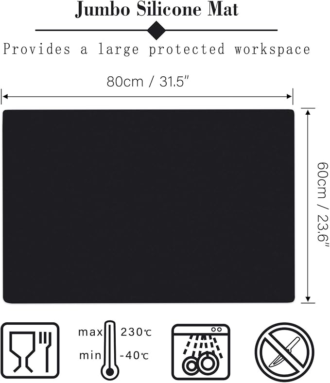 Gartful Extra Large Silicone Sheet for Craft, 31.5" x 23.6" x 0.07", Heat Resistant Countertop Protector, Multipurpose Mat, Black
