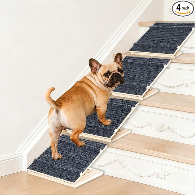 4 Pack Adjustable Dog Ramps for Stairs, Upgraded Pet Stair Ramp for Small Dogs, Portable Dog Stairs with Mat for Small Dogs and Cats, Non-Slip Pet Steps for Senior, Short-Legged & Injured Pets