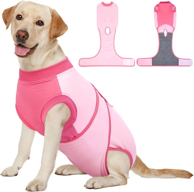 Kuoser Recovery Suit for Dogs, Soft Dog Spay Suit for Female Surgery Recovery, Breathable Dog Neuter Recovery Suit Male, Anti Licking Dog Onesie for Abdominal Wounds Cone Alternatives, Pink 2XL