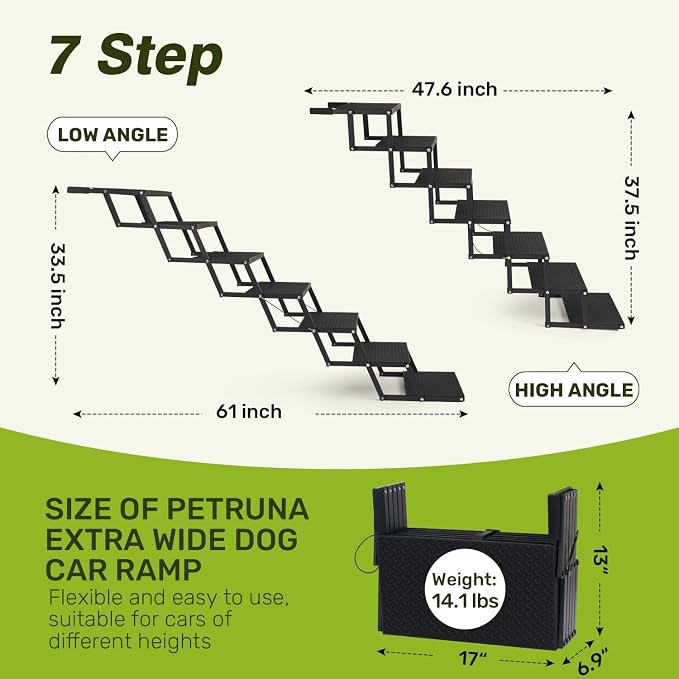 Foldable Dog Car Steps - Upgraded Non-Slip Pet Stairs for Large Dogs, Portable Metal Frame Dog Ramps for High SUV, Truck and Cars, Lightweight Pet Ladder with High Load-Bearing Capacity (7 Steps)