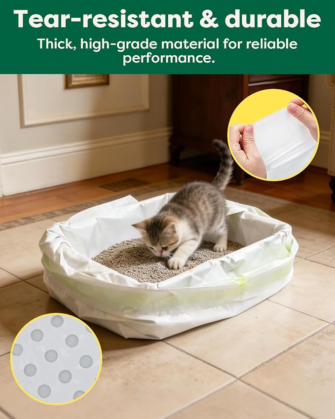 35 Count Sifting Cat Litter Box Liner, Tear-Resistant Cat Litter Bags, Sifting Litter Box Liners with Holes Drawstring, 18x37 Inch Tear-Resistant Cat Litter Bags for Most of the cat litter boxes