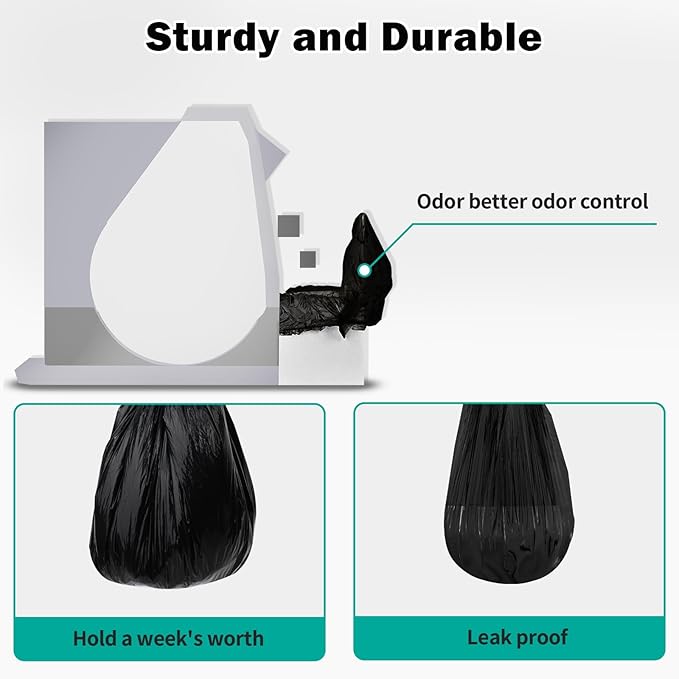 Trash Bags Compatible with Popur X5 Litter Box - with Elastic Band, Thickened Design for Popur X5 Self-Cleaning Cat Litter Box/Home Trash Bags -Black (50 Pcs)
