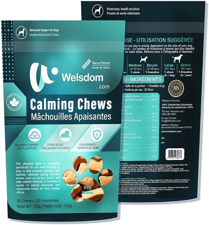 Pets Calming Chew | Relaxation Support for Dogs | Natural Stress Relief Chewable Tablets | 30 Chews