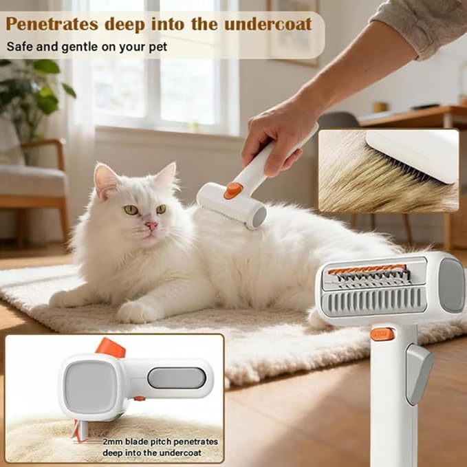 2-in-1 Pet Self-Detangling & Grooming Comb for Dogs & Cats, Dematting Brush & Undercoat Rake, One-Touch Self-Cleaning Deshedding Tool for Removing Mats, Tangles & Loose Fur (2pcs)