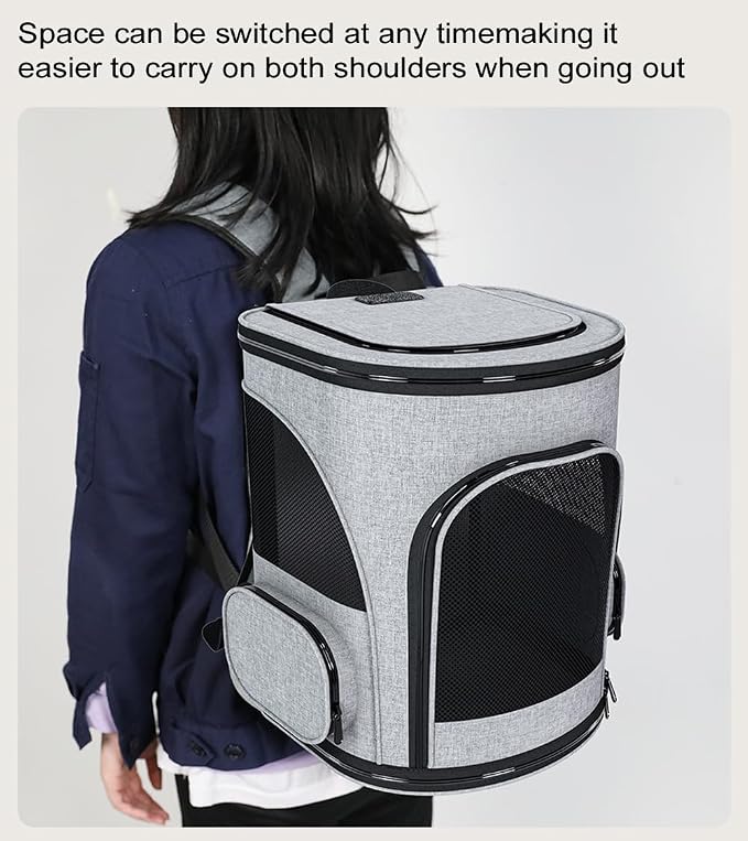 Cat Carrier Backpack, Expandable Pet Carrier with Sun Shade ，Oxford Canvas Material,Breathable Mesh Backpack for Small Dogs, Medium Cats, for Traveling, Hiking, Camping (Grey)