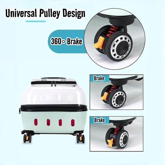 Compact Pets Carrier with Wheels 360° Castors Pet Suitcase Fits up to 48 lbs Cats or Small Dogs, External Single Pole Handle, Portable and Breathable for Trips (Gray)