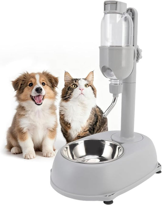 2 in 1 Pet Standing Water Dispenser, 500ml Pet Water Dispenser with Stand, Height Detachable Pet Standing Water Dispenser Bowl for Puppy Dog Cat, 11 x 7.7 x 15.4in