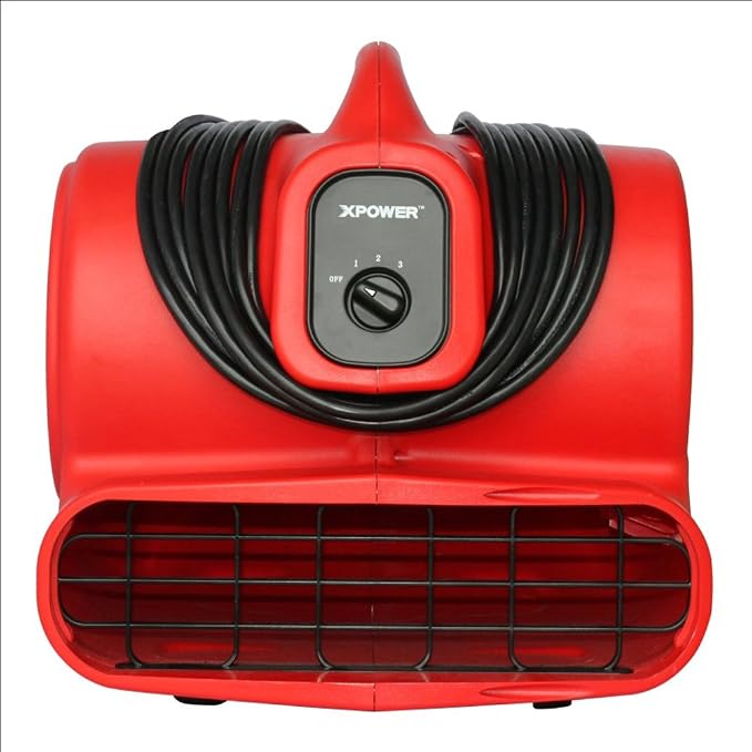 XPOWER X-600A Pro 1/3 HP 2400 CFM Centrifugal Air Mover, Carpet Dryer, Floor Fan, Blower, Daisy Chain, for Water Damage Restoration, Janitorial, Plumbing, Home Use, Red