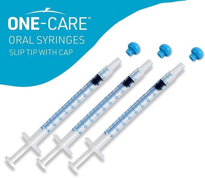ONE-CARE 1ml Oral Syringe with Cap - Sterile, Individually Wrapped - 100 Dispensers, Slip Tip, Uses include oral administration of medicine for infants, adults and animals