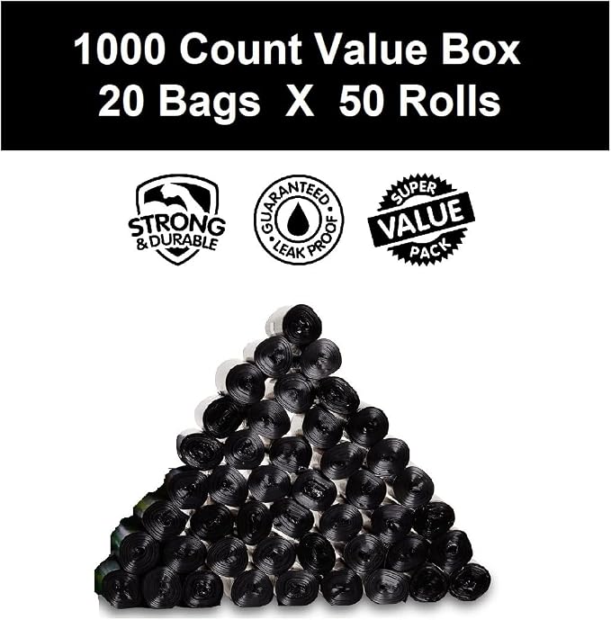 EZ 1000 Pet Dog Waste Poop Bags Black 9"x12" Pickup Waste Disposal Bags