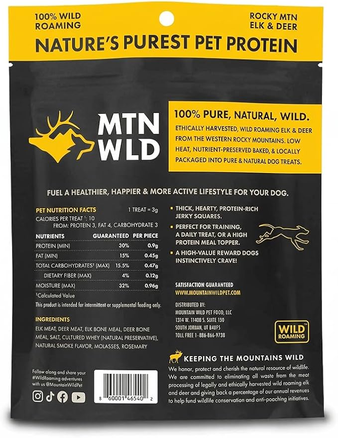 MOUNTAIN WILD Venison Jerky Training Treats for Dogs – Elk & Deer Meat Protein Dog Treat High-Value Reward – All-Natural, No Fillers, Grain-Free, No Artificial Preservatives – 8 oz (2 Pack)
