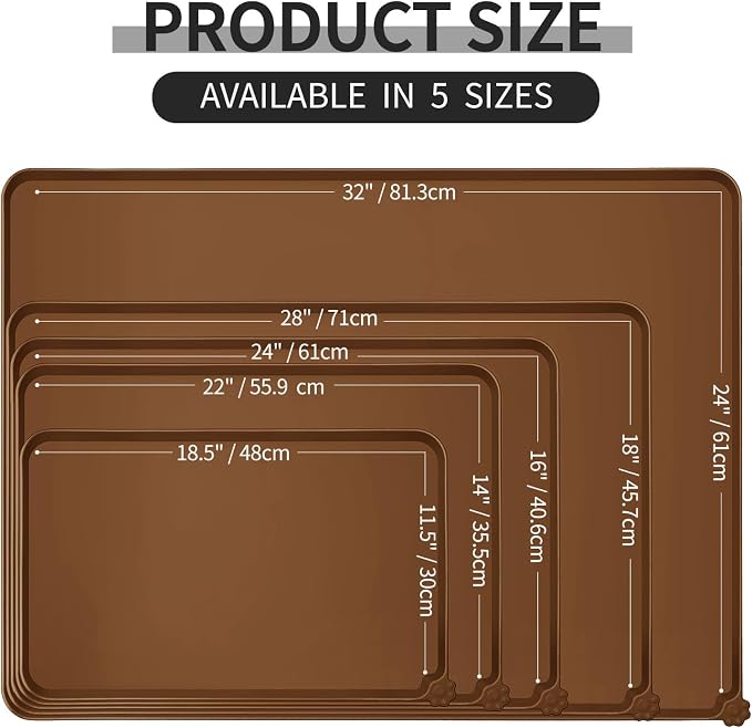 Reopet Silicone Pet Feeding Mat - Waterproof & Non-Slip Dog Cat Placemat | High Raised Edges Prevent Food & Water Spills to Protect Floors, Easy to Clean, Fit for Dog Cat Bowls