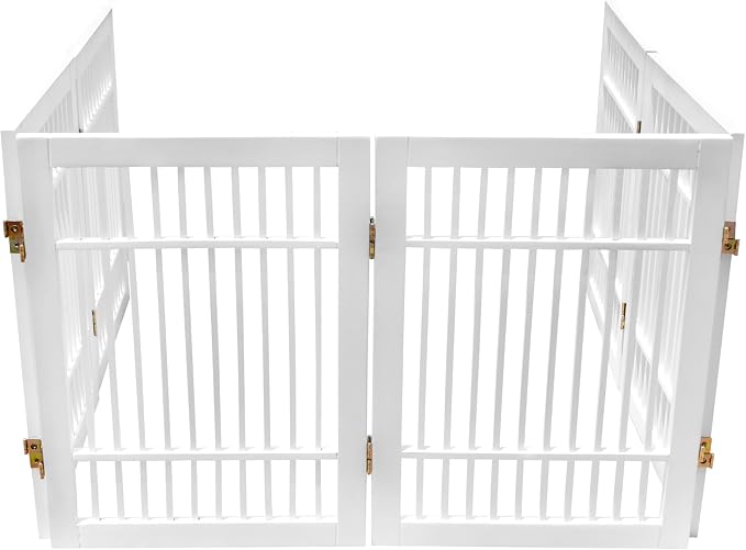 Urnporium Pet Dog Gate Freestanding, Strong Durable Folding Wooden Fence, Portable Acacia Hardwood Safety Barrier for Indoor & Outdoor Use (White Pet Gate, 6 Panel 24" Tall)