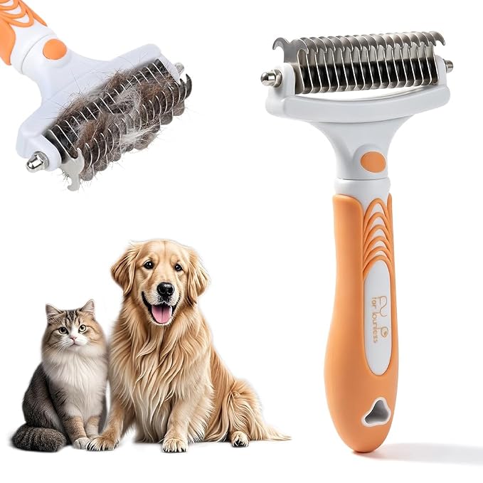 Dual-Sided Pet Grooming Comb, Dog Brush for Shedding, Deshedding Cat Brush for Cats & Dogs, Pet Grooming Rake, Deshedding & Grooming Tool For Long Haired And Short Haired Dogs (Orange)