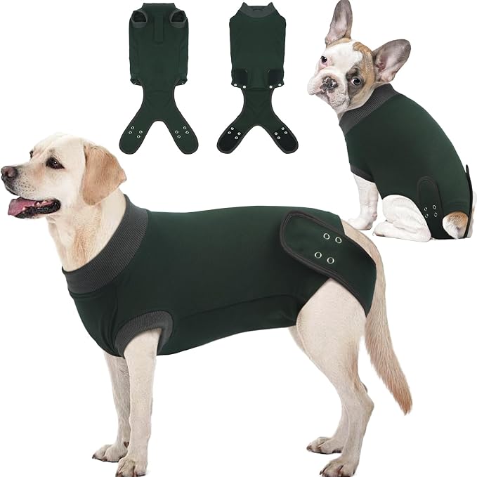 IDOMIK Dog Recovery Suit - Female Spay & Male Neuter Onesie, Anti-Licking Post Surgery Suit, Breathable & Comfortable, XL (Chest Girth:26.77"-31.50"), Dark Green