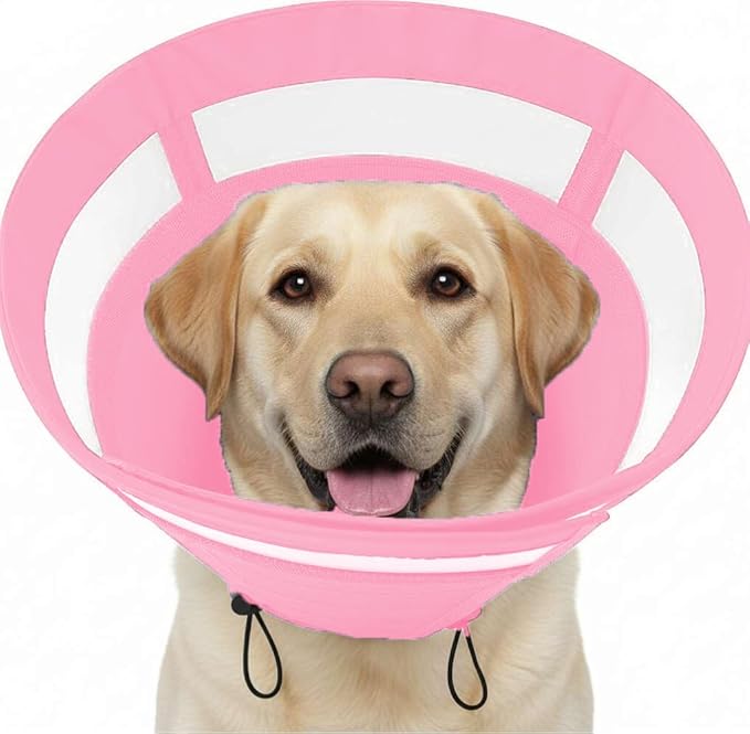 SAWMONG Soft Cone for Dogs – Large Dog Recovery Collar, Adjustable E-Collar to Stop Licking After Surgery (L, Pink)