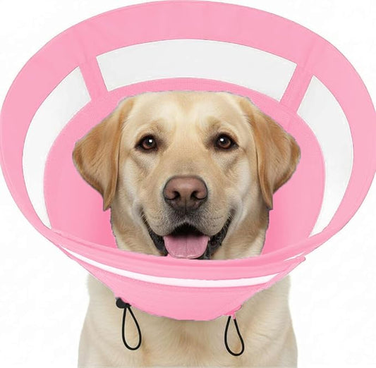 SAWMONG Soft Cone for Dogs – Large Dog Recovery Collar, Adjustable E-Collar to Stop Licking After Surgery (L, Pink)
