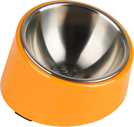 SuperDesign Mess Free 15° Slanted Bowl for Dogs and Cats, Tilted Angle Bulldog Bowl Dog Feeder, Non-Skid & Non-Spill, Easier to Reach Food M/1 Cup Bright Orange