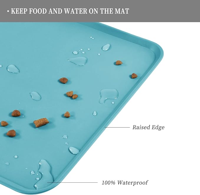 Reopet Silicone Pet Feeding Mat - Waterproof & Non-Slip Dog Cat Placemat | High Raised Edges Prevent Food & Water Spills to Protect Floors, Easy to Clean, Fit for Dog Cat Bowls