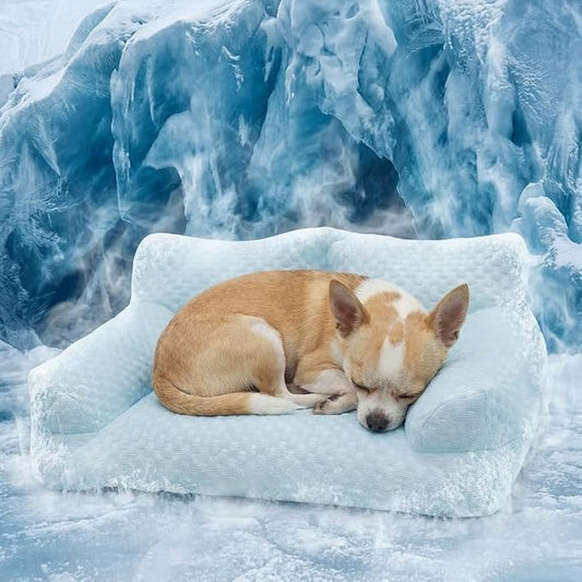 Cooling Dog Bed Cat Bed, Washable Pet Sofa Bed with 5D Breathable Fabric, Orthopedic Calming Bolster Bed for Small Medium Large Dogs & Cats, High-Resilience PP Cotton Blue 21.7"x15.7"x9.8"