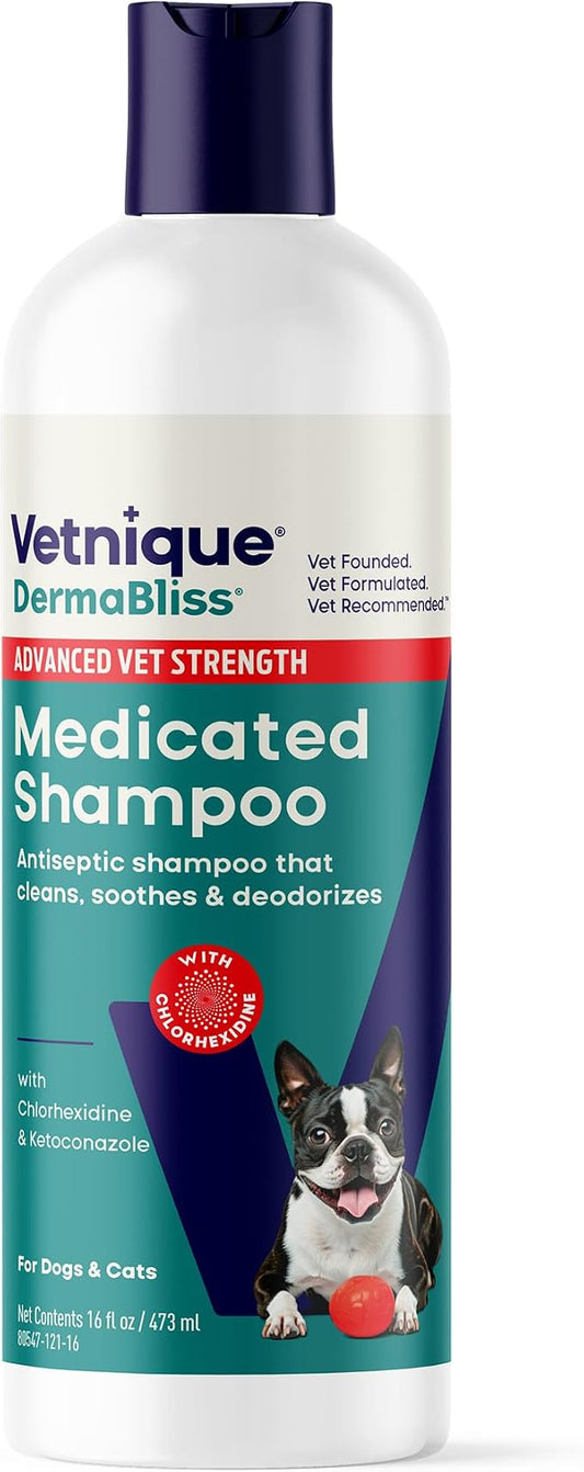 Vetnique Dermabliss Medicated Dog Shampoo with Chlorhexidine for Dogs & Cats, Ketoconazole Antibacterial Antifungal, Dog Yeast Infection Treatment, Hot Spot & Itchy Skin Relief, Cat Shampoo, 16 oz