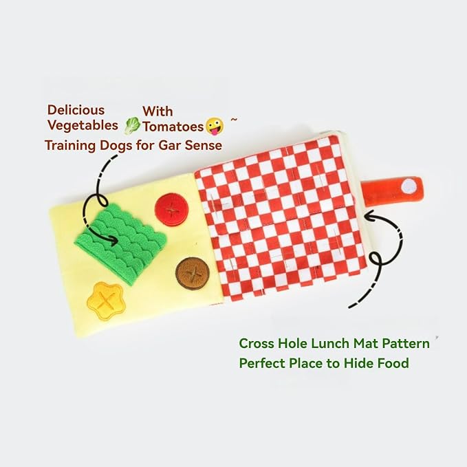 Dog Toy Snuffle Sound Book Series Lunch Space Christmas Goodnight Birthday Scout Themes 3D Puppy Decor Cover Puzzle Toy Dog Accessories for Mental Stimulation & Slow Feeding (Lunch time)
