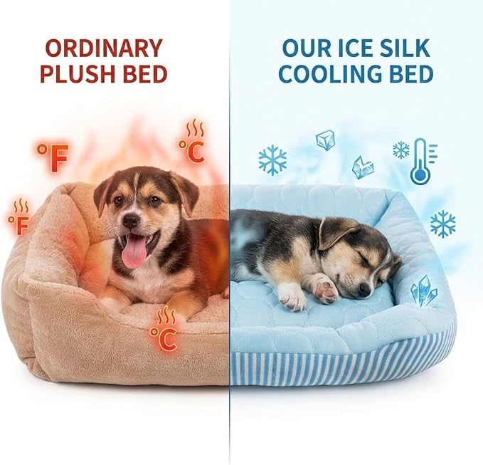 Dog Cooling Bed Summer Sleeping Cool Ice Silk Bed for Small, Medium, Large Dogs & Cats Breathable Washable Pet Beds with Non-Slip Bottom Blue (Pink, X-Large)