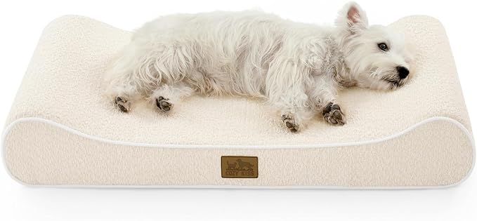 COZY KISS Orthopedic Dog Bed for Medium Dogs up to 65 lbs - Removable Washable Cover with Waterproof Lining & Non-Skid Bottom, Cotton-Polyester Blend Boat-Shaped Lounger Mattress, M(36x24x5.5in)/Beige