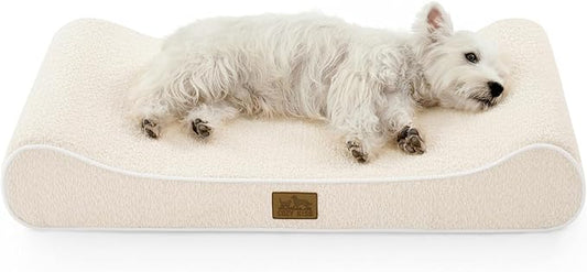 COZY KISS Orthopedic Dog Bed for Medium Dogs up to 65 lbs - Removable Washable Cover with Waterproof Lining & Non-Skid Bottom, Cotton-Polyester Blend Boat-Shaped Lounger Mattress, M(36x24x5.5in)/Beige