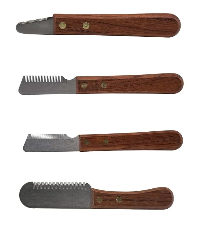 Dog and Cat Grooming Pro Coat and Fur Stripping Knives Rosewood Handle Carding Trimming Stripper (33 Tooth Long)