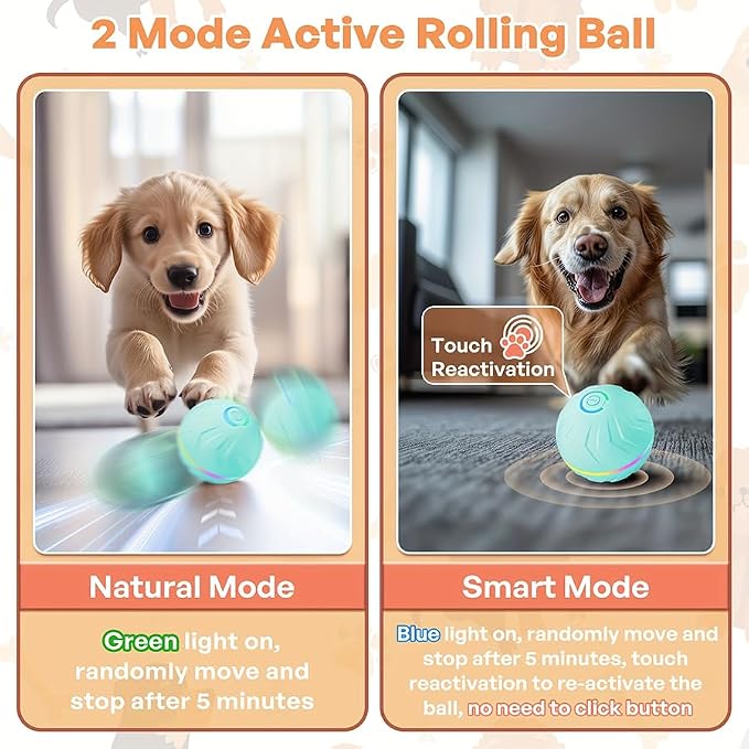 Interactive Dog Toys Ball, Moving Activated Automatic Bouncing Rolling Dog Balls with Led Lights, Smart Interactive Dog Toy for Puppy/Small/Medium Dogs & USB Random Style