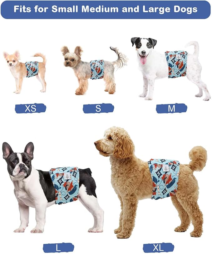 CuteBone Dog Diapers Male 4 Pack Puppy Wraps Reusable Doggie Belly Bands for Male Dogs Small Medium Large