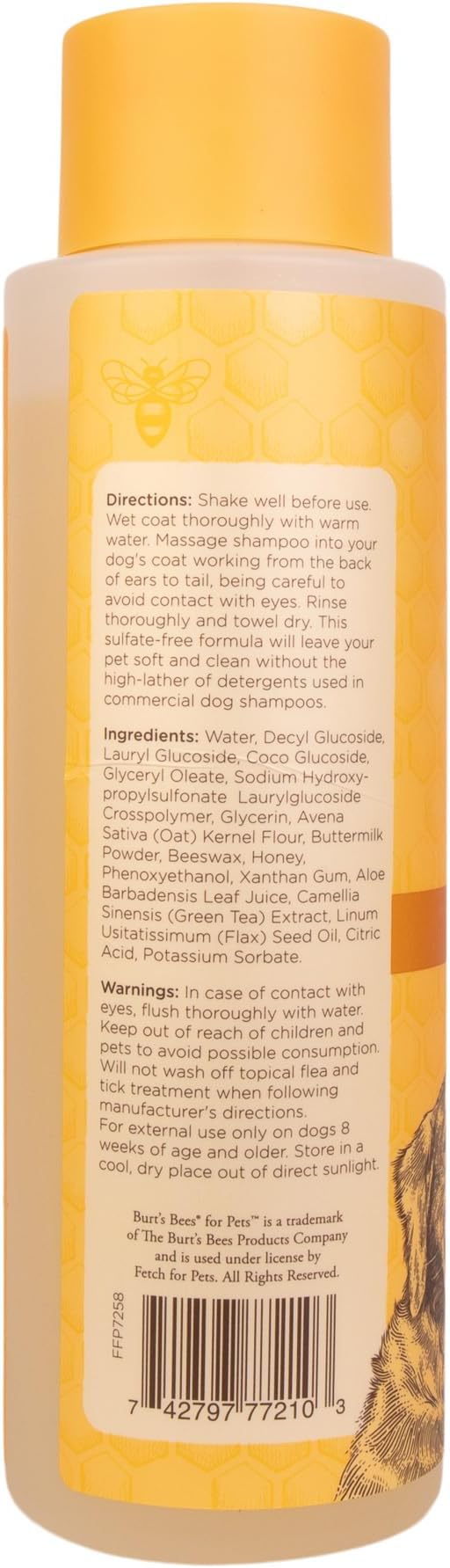Burt's Bees for Pets Oatmeal Dog Shampoo with Honey, Soothing Formula for Itchy and Sensitive Dog Skin, Colloidal Oat Flour and Honey, pH Balanced, Sulfate-Free, 16 Fl Oz - 2 Pack