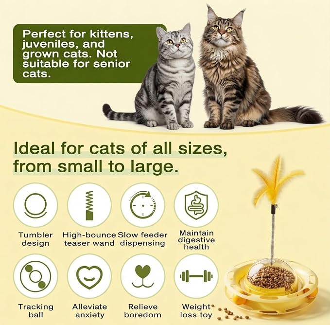 Cat Ball Track, Cat Toy for Indoor Cats Wobble Treat Dispenser Ball Kitten Food Dispenser & Puzzle Feeder Balls & Enrichment Toys & Mental Stimulation Interactive Brain Game