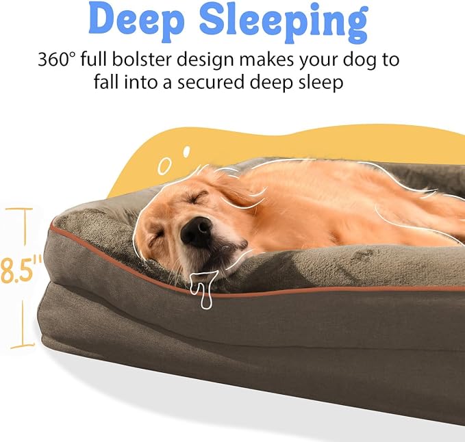 Chez Paw Jumbo Waterproof Dog Bed for Giant Dogs, Extra Thick Egg-Crate Foam Orthopedic Dog Sofa with Sides & Removable Washable Cover, Non-Slip Bottom, Coffee 53"x42"x8.5"
